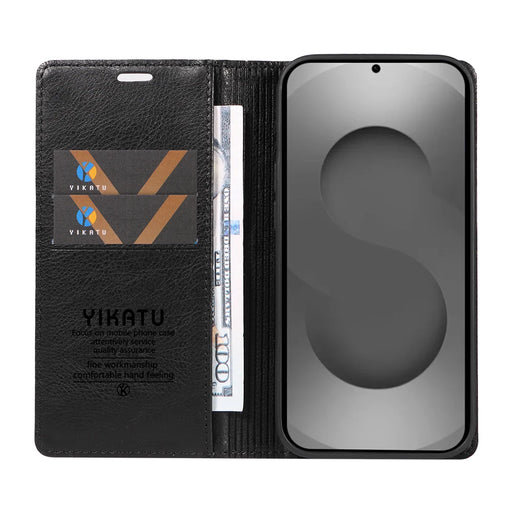 YIKATU For Samsung Galaxy S26 Ultra Wallet Case  YK-006 Magnetic Closure Leather Phone Cover Litchi Texture - Black - 2