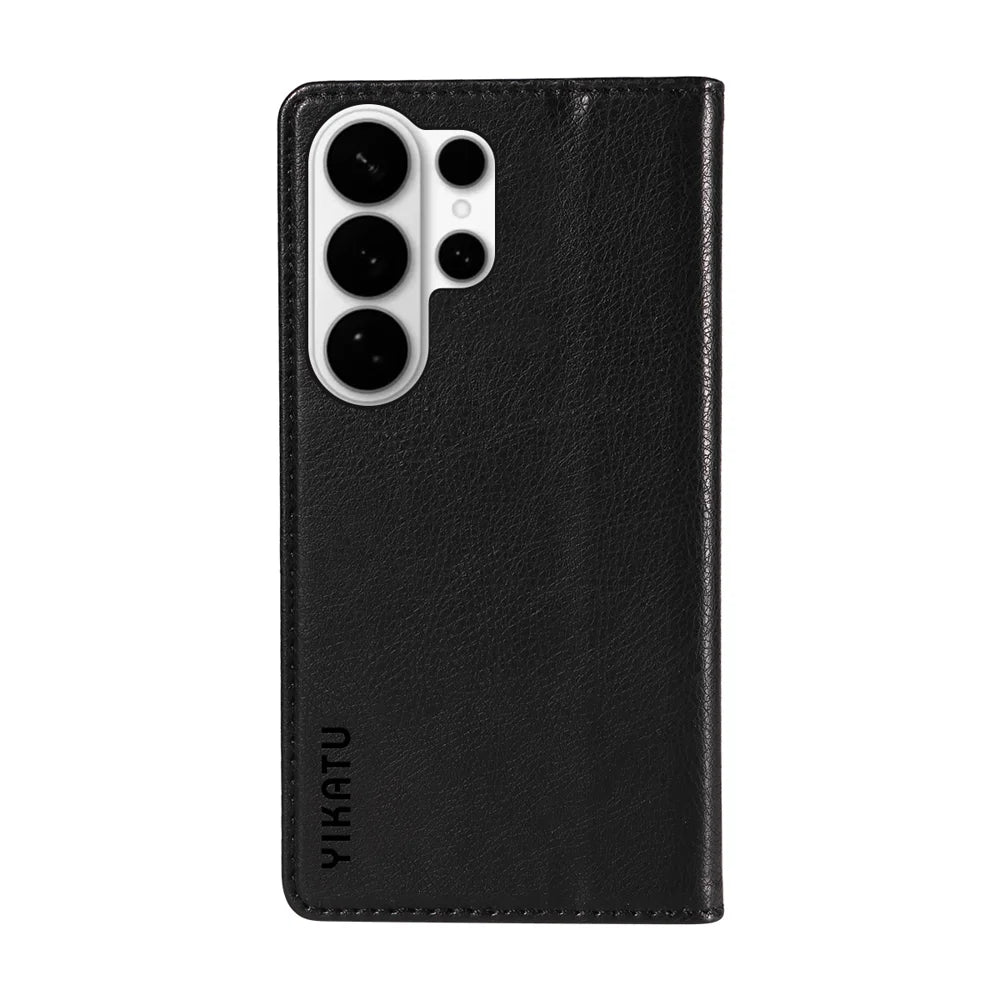 YIKATU For Samsung Galaxy S26 Ultra Wallet Case  YK-006 Magnetic Closure Leather Phone Cover Litchi Texture - Black - 7
