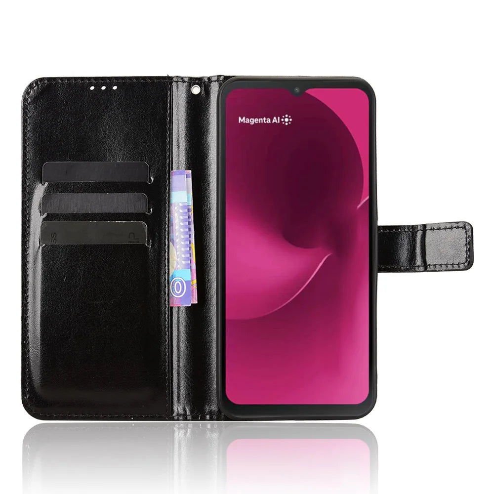 For T-Mobile T Phone 3 / T-Mobile REVVL 8 PU Leather Case with Strap Crazy Horse Texture Phone Wallet Cover - Black - 5