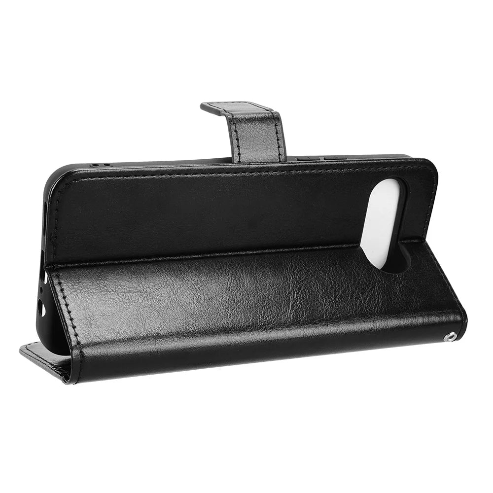 For T-Mobile T Phone 3 / T-Mobile REVVL 8 PU Leather Case with Strap Crazy Horse Texture Phone Wallet Cover - Black - 6