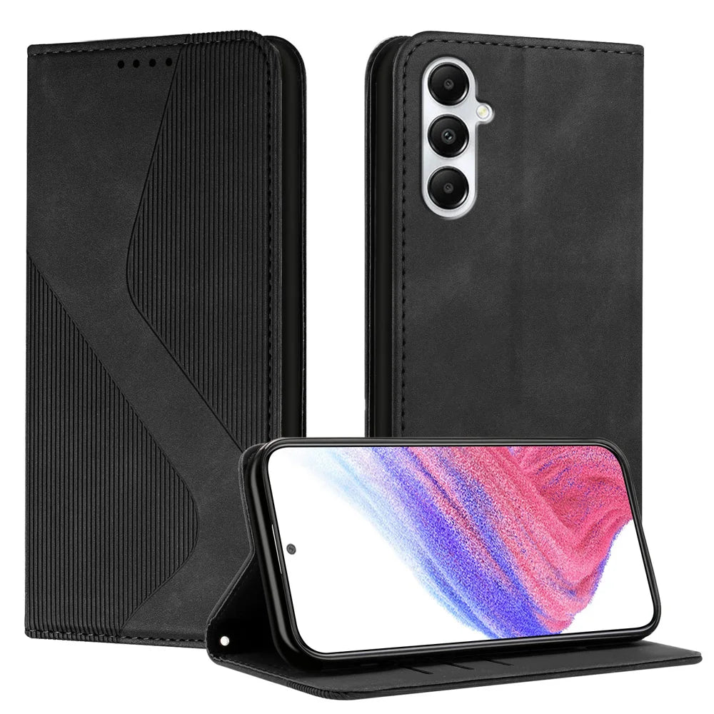 For Samsung Galaxy A05s 4G Phone Cover Skin-touch Feel Leather Wallet Case with Stand - Black - 1