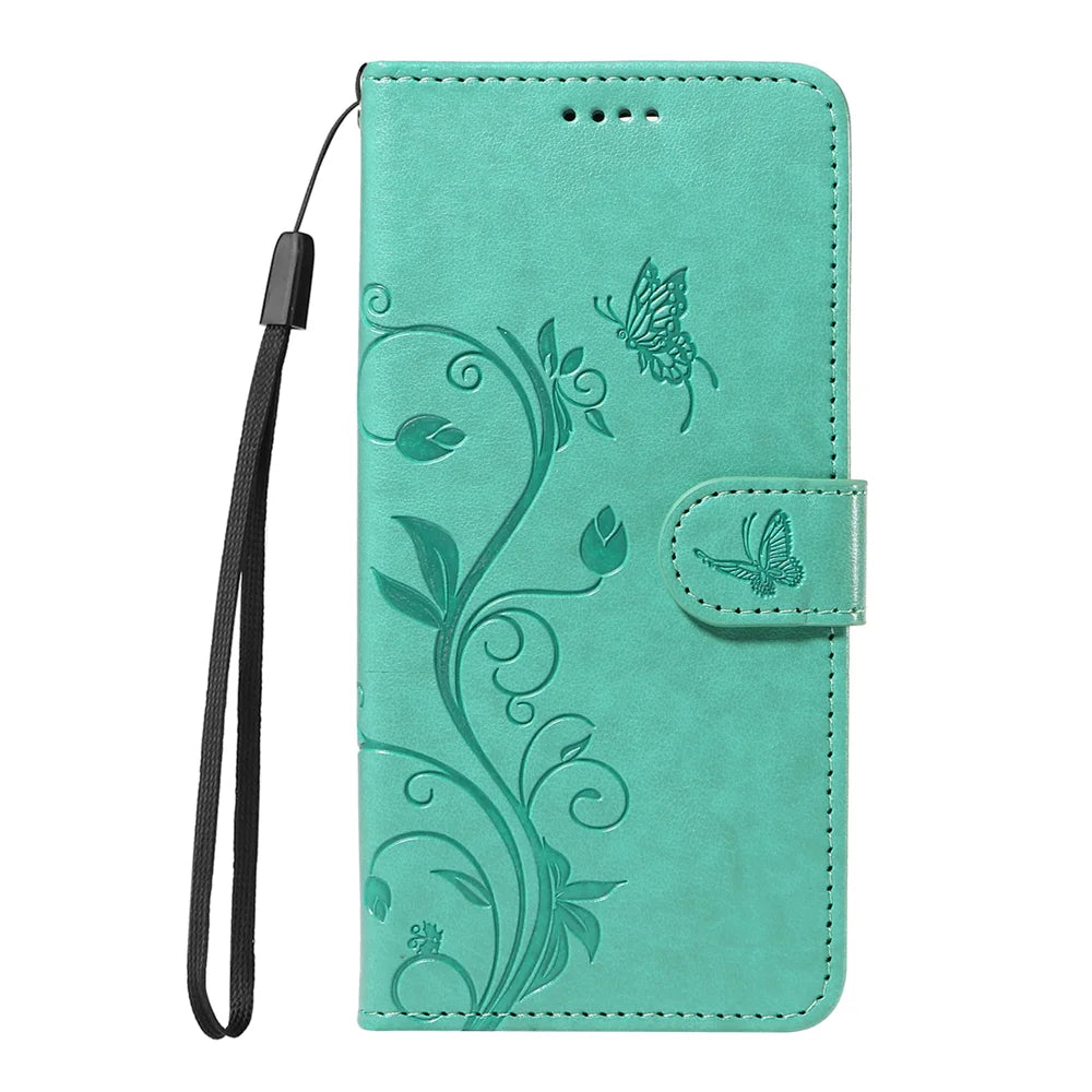 For Samsung Galaxy S26 Ultra PU Leather Cases Flower Pattern Wallet Stand Phone Cover with Strap - Green - 5