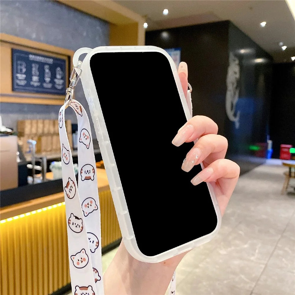 For iPhone 18 Pro Max / 17 Pro Max Case Cute Bear Design Shockproof TPU Phone Back Cover with Shoulder Strap - Stacking Bear A - 3