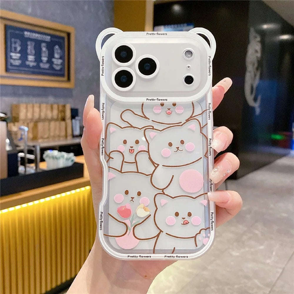 For iPhone 18 Pro / 17  Pro Case Cute Bear Design Shockproof TPU Phone Back Cover with Shoulder Strap - Stacking Bear A - 2