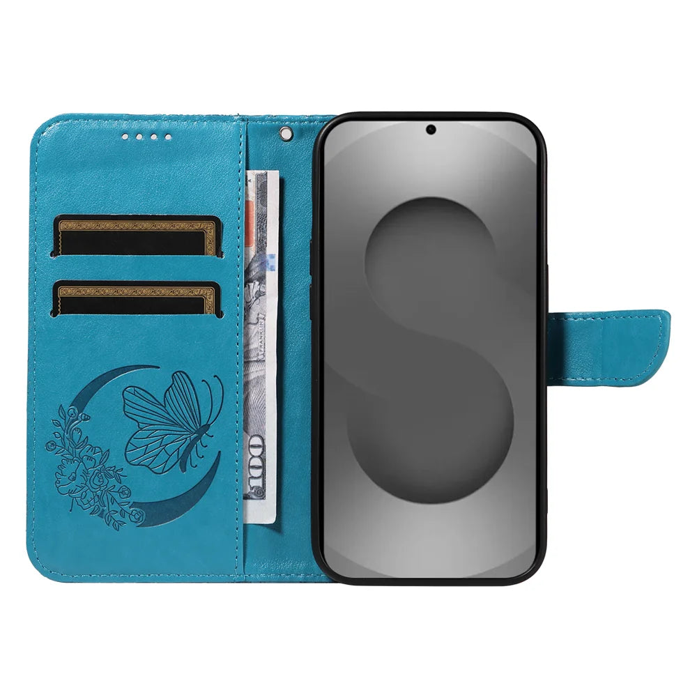 For Samsung Galaxy S26 Ultra Case Butterfly Pattern PU Leather Folio Flip Phone Cover -  Blue - 2