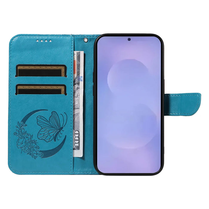 For Samsung Galaxy S26 Case Butterfly Pattern PU Leather Folio Flip Phone Cover -  Blue - 2