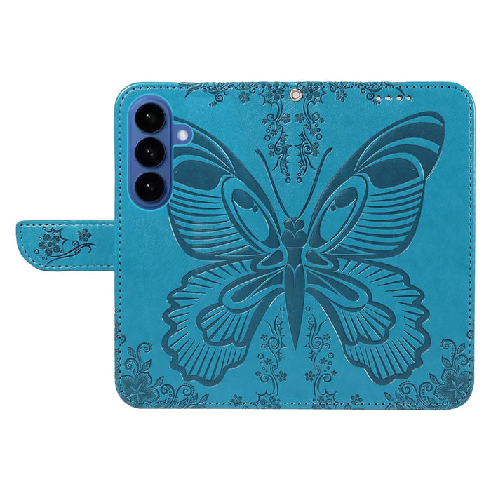 For Samsung Galaxy S26 Case Butterfly Pattern PU Leather Folio Flip Phone Cover -  Blue - 3