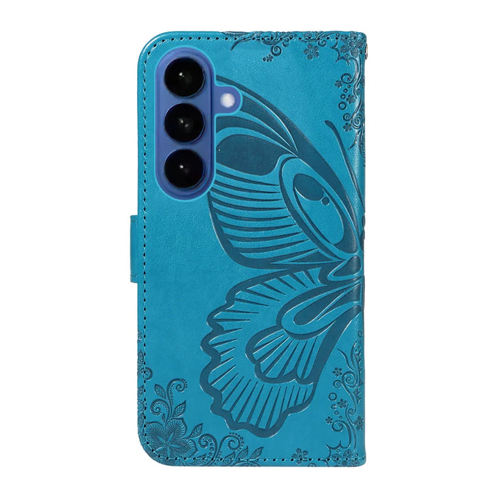 For Samsung Galaxy S26 Case Butterfly Pattern PU Leather Folio Flip Phone Cover -  Blue - 7
