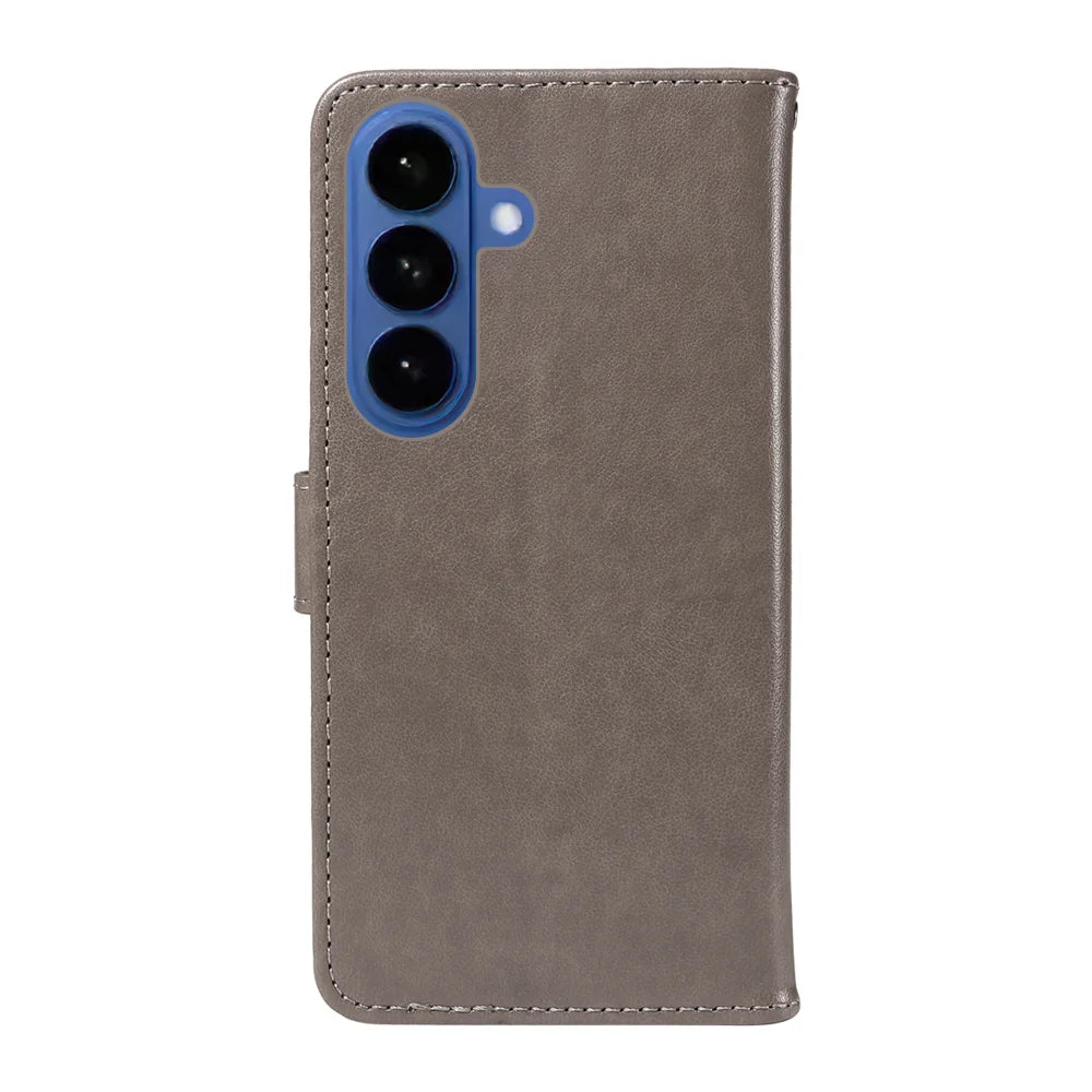 For Samsung Galaxy S26 Leather Wallet Case Cat Bee Pattern Phone Cover Stand - Grey - 7