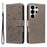 For Samsung Galaxy S26 Ultra Leather Wallet Case Cat Bee Pattern Phone Cover Stand - Grey - 1
