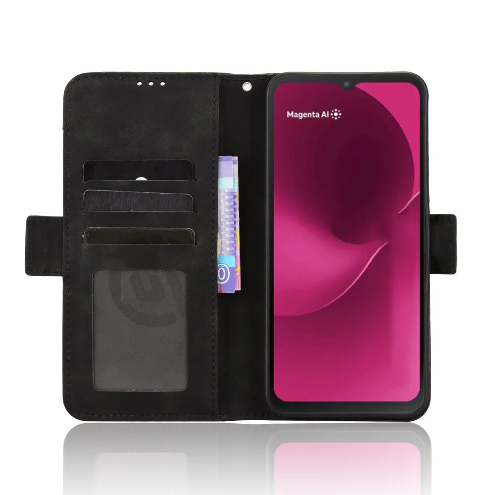 For T-Mobile T Phone 3 / T-Mobile REVVL 8 Leather Case Phone Wallet Cover with Multiple Card Slots - Black - 6