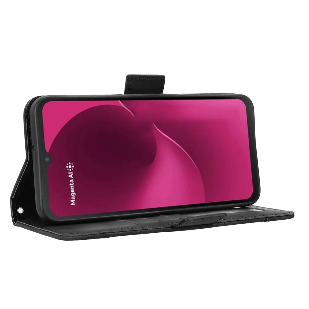 For T-Mobile T Phone 3 / T-Mobile REVVL 8 Leather Case Phone Wallet Cover with Multiple Card Slots - Black - 7