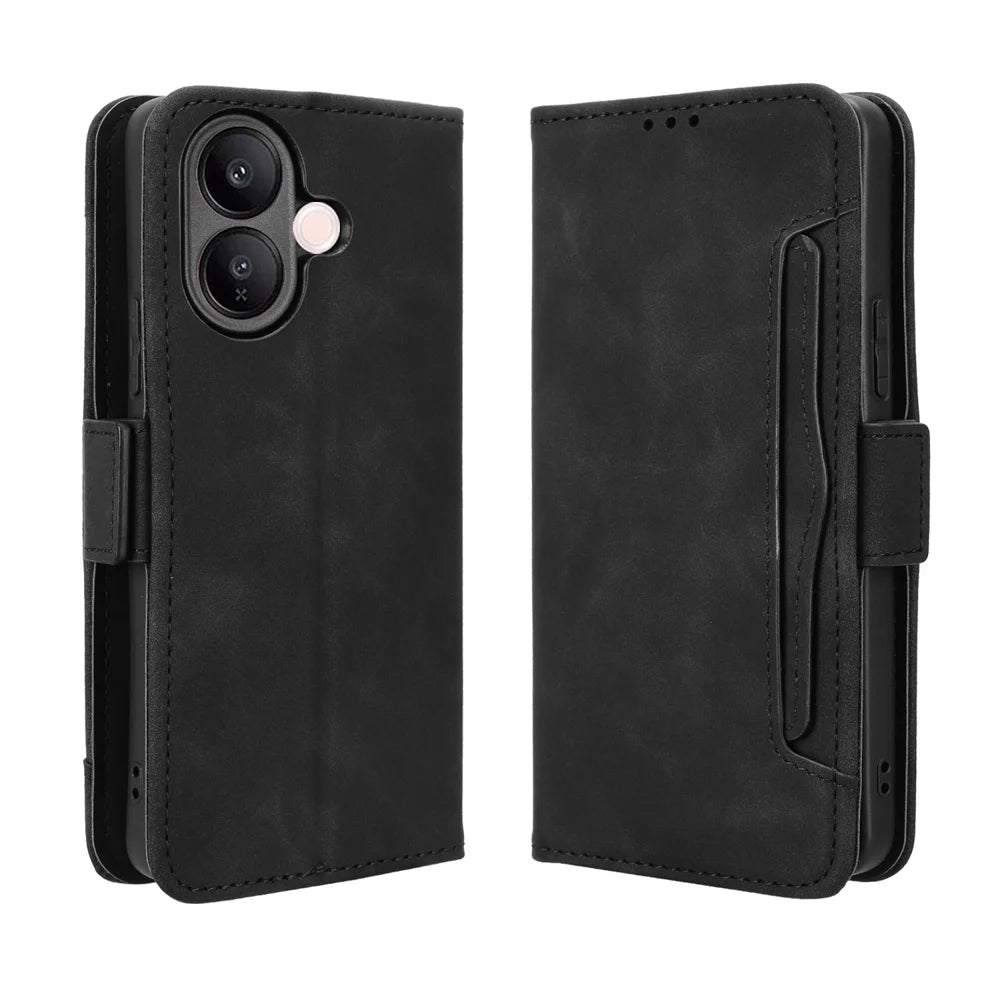 For vivo V60 Lite 5G Leather Case Phone Wallet Cover with Multiple Card Slots - Black - 1