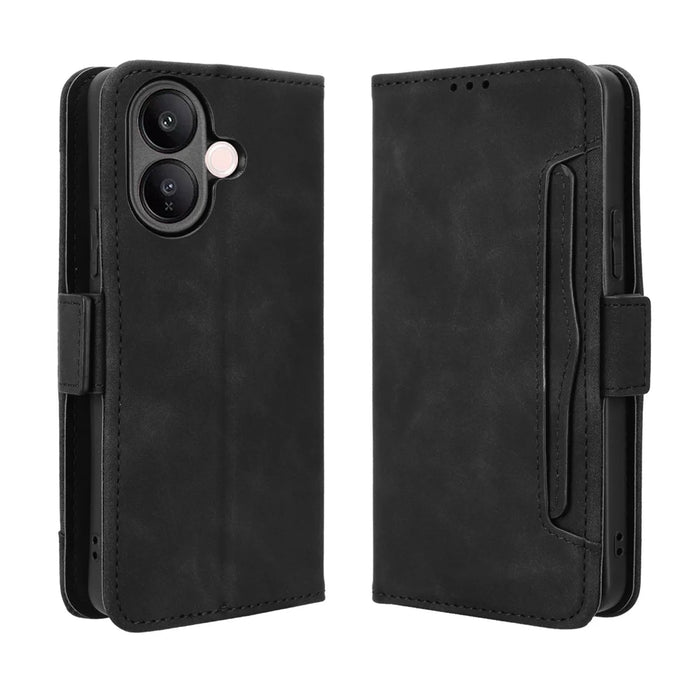 For vivo V60 Lite 5G Leather Case Phone Wallet Cover with Multiple Card Slots - Black - 1