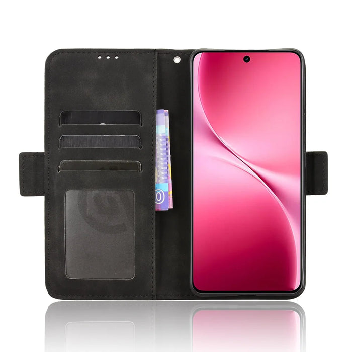 For vivo V60 Lite 5G Leather Case Phone Wallet Cover with Multiple Card Slots - Black - 6