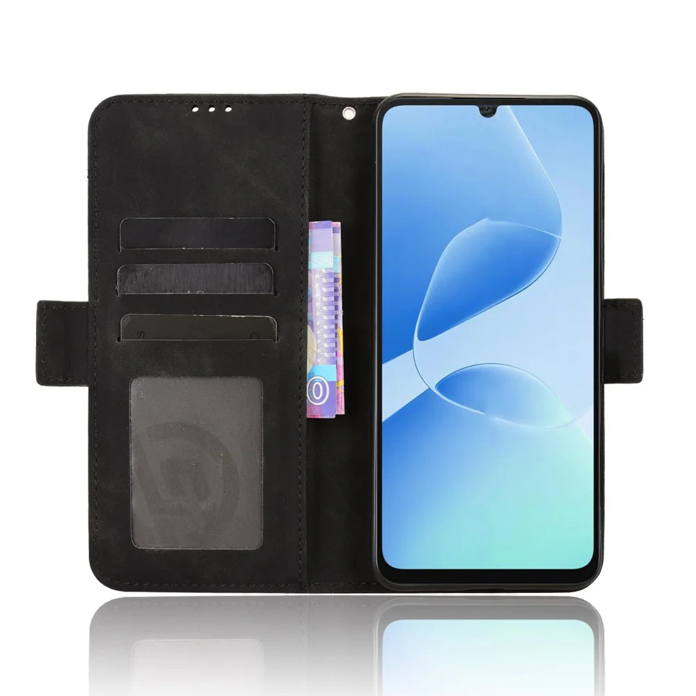 For TECNO Spark Go 5G Leather Case Phone Wallet Cover with Multiple Card Slots - Black - 6