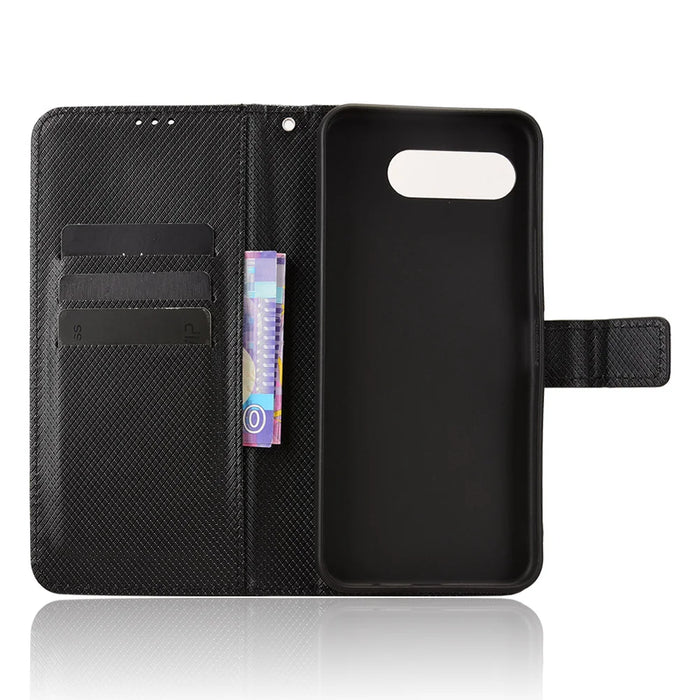 For T-Mobile T Phone 3 / T-Mobile REVVL 8 Leather Wallet Case with Strap Diamond Texture Phone Cover - Black - 5