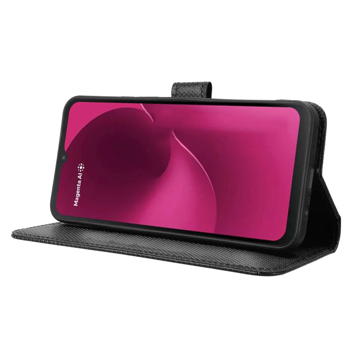 For T-Mobile T Phone 3 / T-Mobile REVVL 8 Leather Wallet Case with Strap Diamond Texture Phone Cover - Black - 7