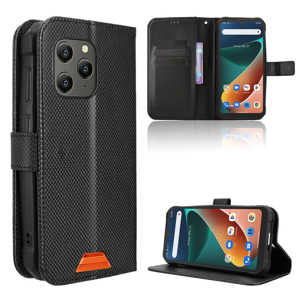 For Blackview BV5300 Pro / Blackview BV5300 Plus / Oscal S70 / Oscal S70 Pro / Blackview BV5300 Leather Wallet Case with Strap Diamond Texture Phone Cover - Black - 1