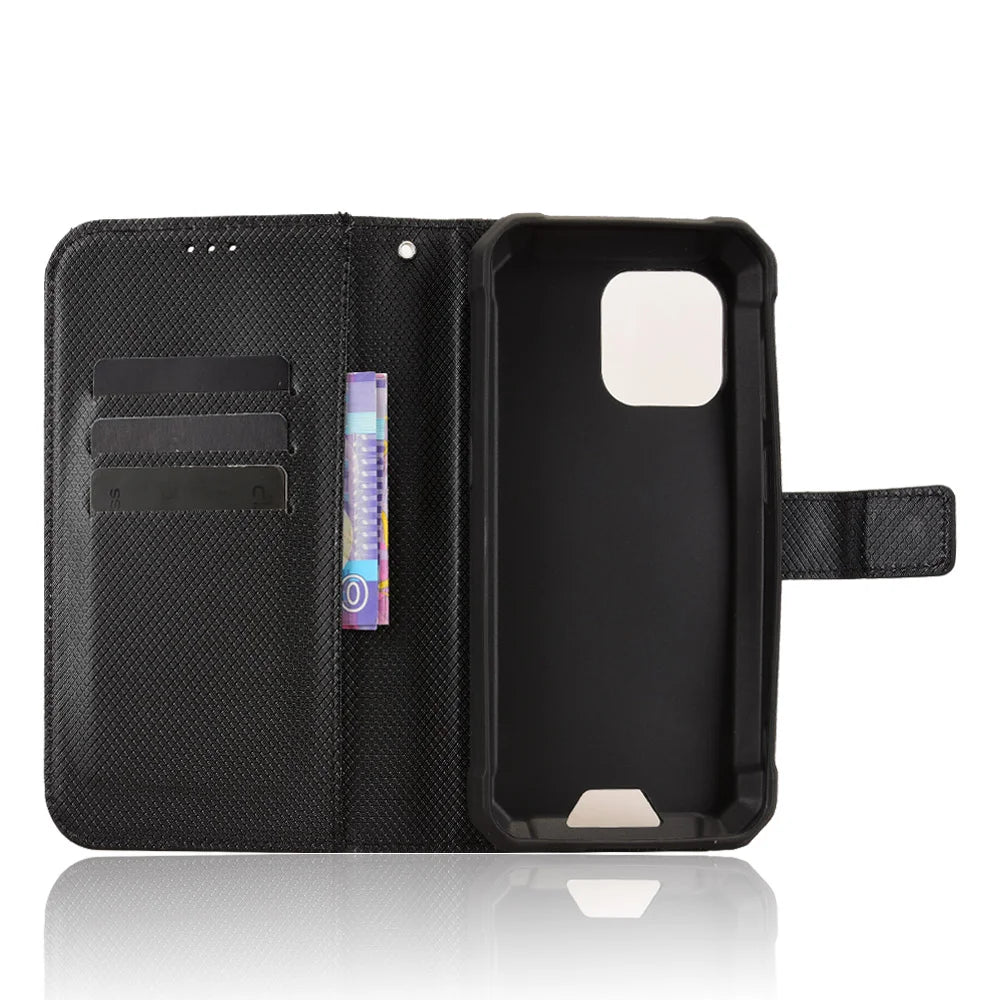For Blackview BV5300 Pro / Blackview BV5300 Plus / Oscal S70 / Oscal S70 Pro / Blackview BV5300 Leather Wallet Case with Strap Diamond Texture Phone Cover - Black - 5