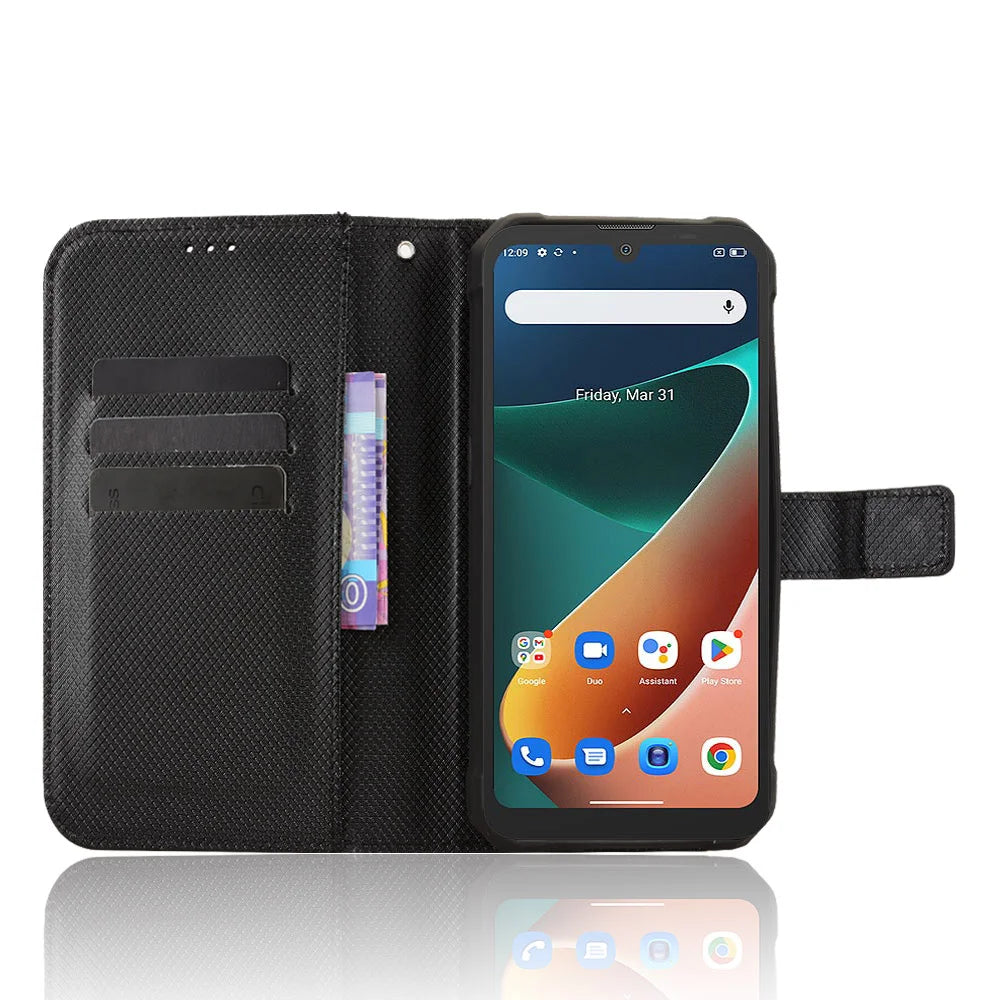 For Blackview BV5300 Pro / Blackview BV5300 Plus / Oscal S70 / Oscal S70 Pro / Blackview BV5300 Leather Wallet Case with Strap Diamond Texture Phone Cover - Black - 6