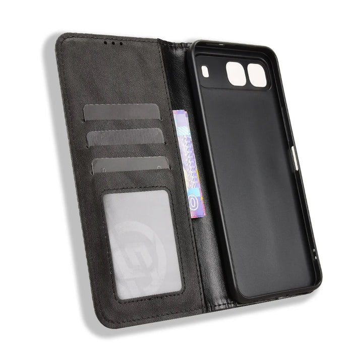 For TECNO Spark Go 5G Leather Case Wallet Stand Retro Texture Phone Cover - Black - 5