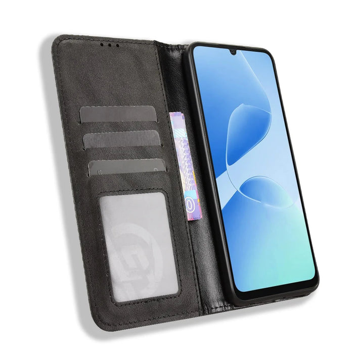 For TECNO Spark Go 5G Leather Case Wallet Stand Retro Texture Phone Cover - Black - 6