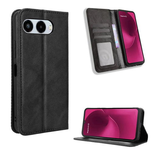 For T-Mobile T Phone 3 / T-Mobile REVVL 8 Leather Case Wallet Stand Retro Texture Phone Cover - Black - 1