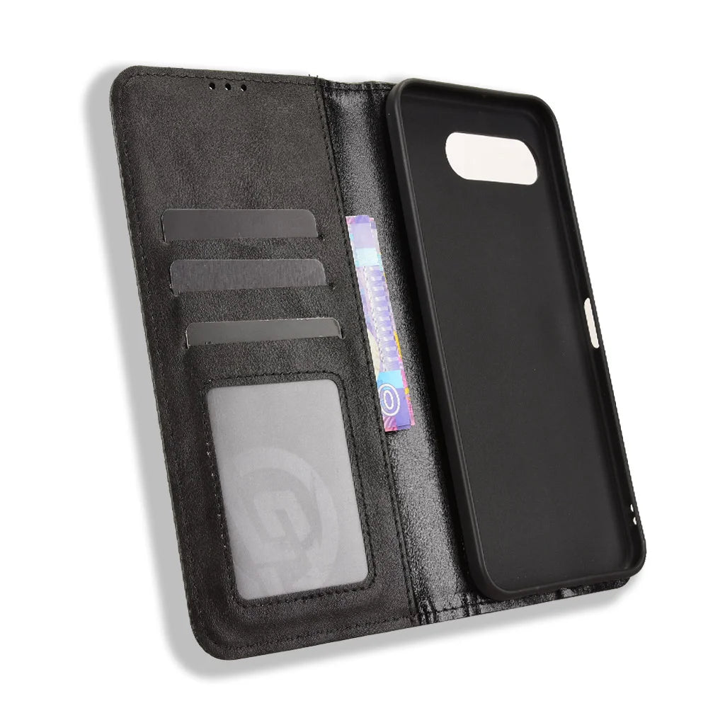 For T-Mobile T Phone 3 / T-Mobile REVVL 8 Leather Case Wallet Stand Retro Texture Phone Cover - Black - 5