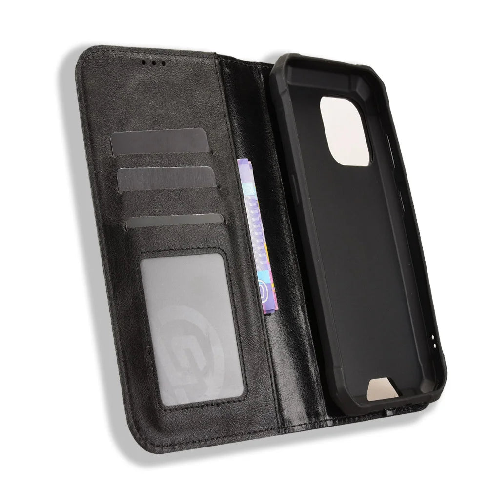 For Blackview BV5300 Pro / Blackview BV5300 Plus / Oscal S70 / Oscal S70 Pro / Blackview BV5300 Leather Case Wallet Stand Retro Texture Phone Cover - Black - 5