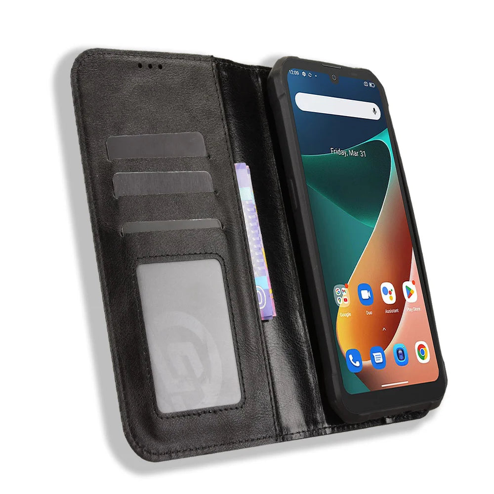 For Blackview BV5300 Pro / Blackview BV5300 Plus / Oscal S70 / Oscal S70 Pro / Blackview BV5300 Leather Case Wallet Stand Retro Texture Phone Cover - Black - 6