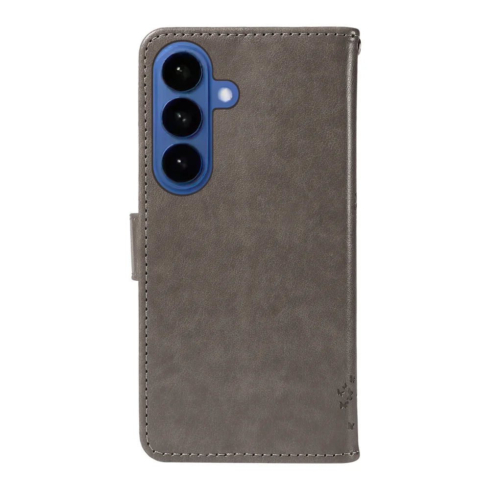 For Samsung Galaxy S26 Phone Case with Stand Cat Tree Pattern Leather Wallet Mobile Cover - Grey - 7