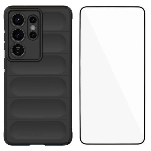WANLONFENG For Samsung Galaxy S26 Ultra TPU Case  HD Series Anti Slip Phone Cover with Tempered Glass - Black - 1