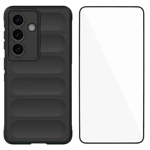 WANLONFENG For Samsung Galaxy S26 TPU Case  HD Series Anti Slip Phone Cover with Tempered Glass - Black - 1