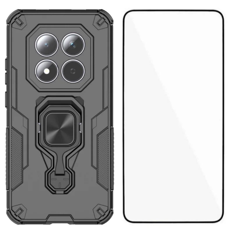 WANLONFENG For Xiaomi Redmi Note 15 Pro 5G (Global) Phone Case  PC TPU Back Cover Kickstand with Tempered Glass - Black - 1
