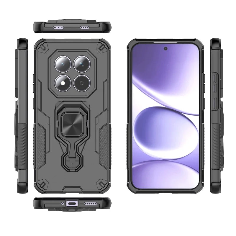 WANLONFENG For Xiaomi Redmi Note 15 Pro 5G (Global) Phone Case  PC TPU Back Cover Kickstand with Tempered Glass - Black - 3