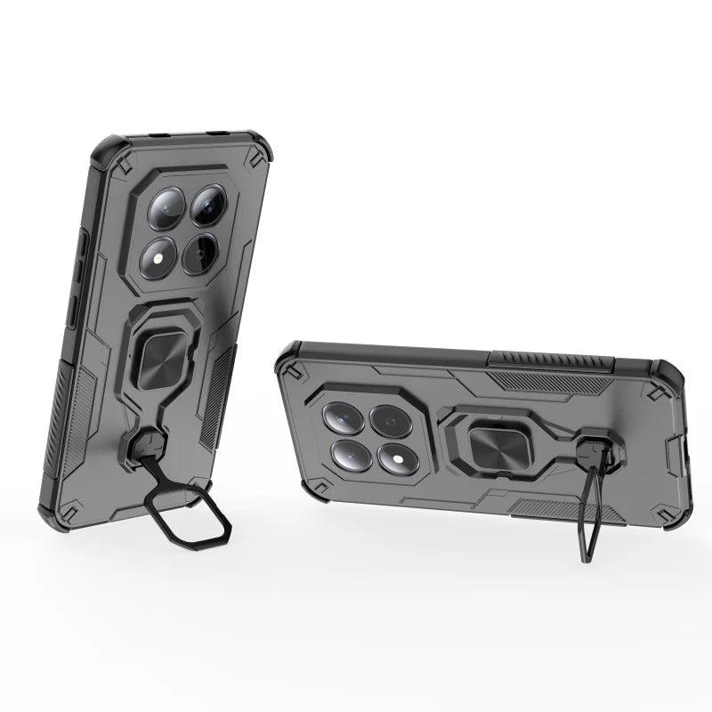 WANLONFENG For Xiaomi Redmi Note 15 Pro 5G (Global) Phone Case  PC TPU Back Cover Kickstand with Tempered Glass - Black - 5