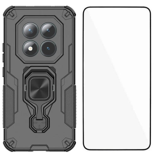 WANLONFENG For Xiaomi Poco M8 Pro 5G / Redmi Note 15 Pro+ 5G (Global) Phone Case  PC TPU Back Cover Kickstand with Tempered Glass - Black - 1
