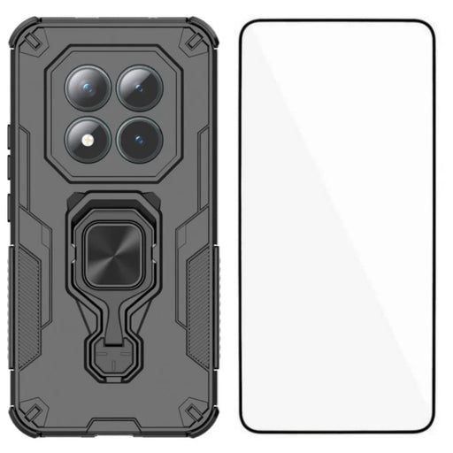 WANLONFENG For Xiaomi Poco M8 Pro 5G / Redmi Note 15 Pro+ 5G (Global) Phone Case  PC TPU Back Cover Kickstand with Tempered Glass - Black - 1