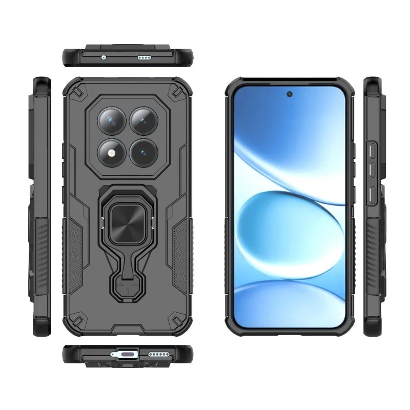 WANLONFENG For Xiaomi Poco M8 Pro 5G / Redmi Note 15 Pro+ 5G (Global) Phone Case  PC TPU Back Cover Kickstand with Tempered Glass - Black - 5