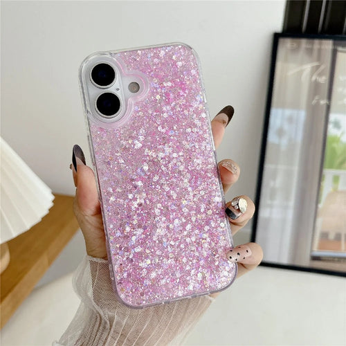 For iPhone 17 Case TPU Drop Protection Epoxy Glittery Sequins Phone Cover - Pink - 1