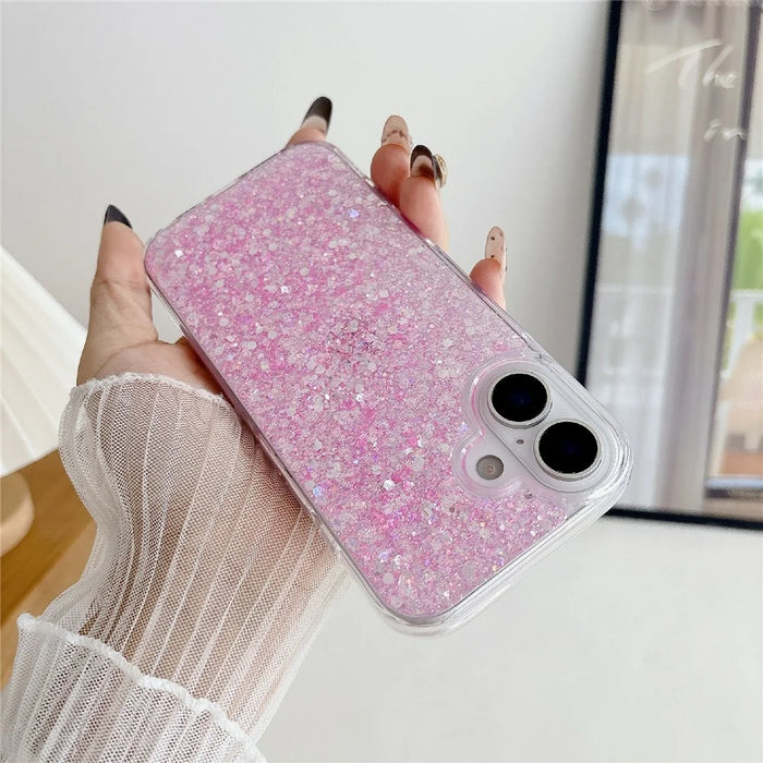 For iPhone 17 Case TPU Drop Protection Epoxy Glittery Sequins Phone Cover - Pink - 2
