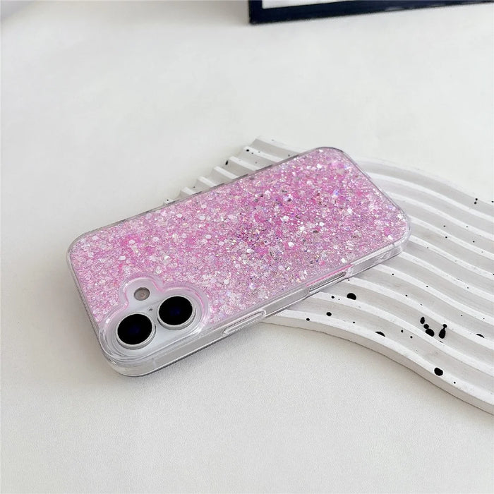 For iPhone 17 Case TPU Drop Protection Epoxy Glittery Sequins Phone Cover - Pink - 4