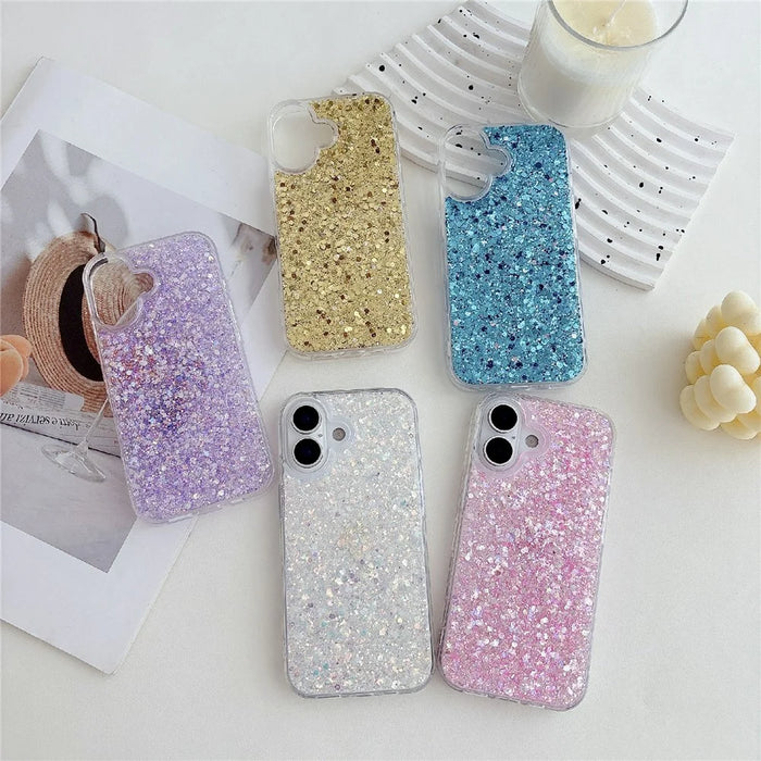 For iPhone 17 Case TPU Drop Protection Epoxy Glittery Sequins Phone Cover - Pink - 6