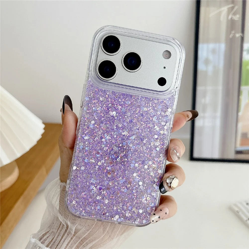 For iPhone 18 Pro / 17  Pro Case TPU Drop Protection Epoxy Glittery Sequins Phone Cover - Purple - 1