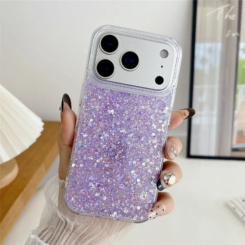 For iPhone 18 Pro / 17  Pro Case TPU Drop Protection Epoxy Glittery Sequins Phone Cover - Purple - 1