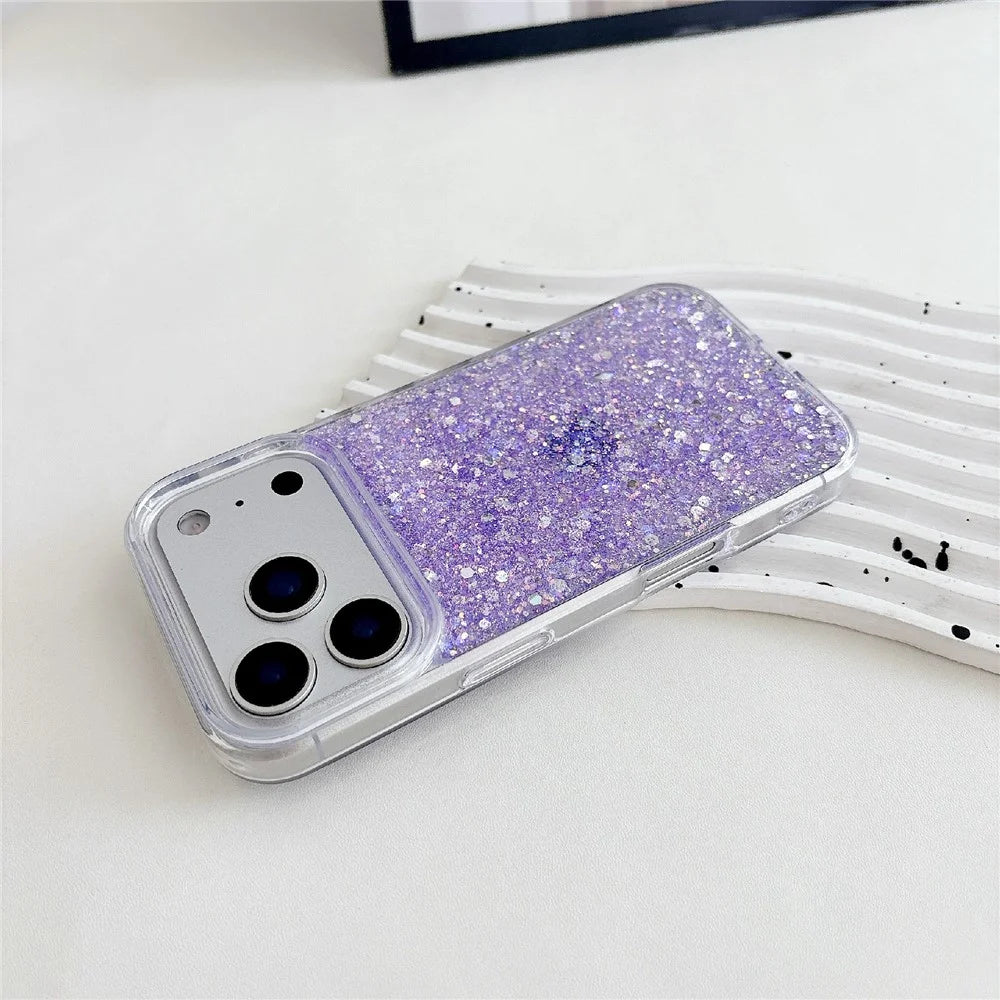 For iPhone 18 Pro / 17  Pro Case TPU Drop Protection Epoxy Glittery Sequins Phone Cover - Purple - 4