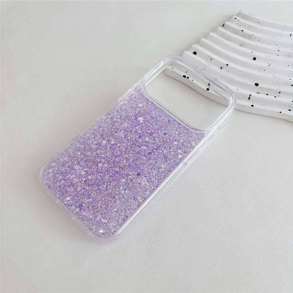 For iPhone 18 Pro / 17  Pro Case TPU Drop Protection Epoxy Glittery Sequins Phone Cover - Purple - 5