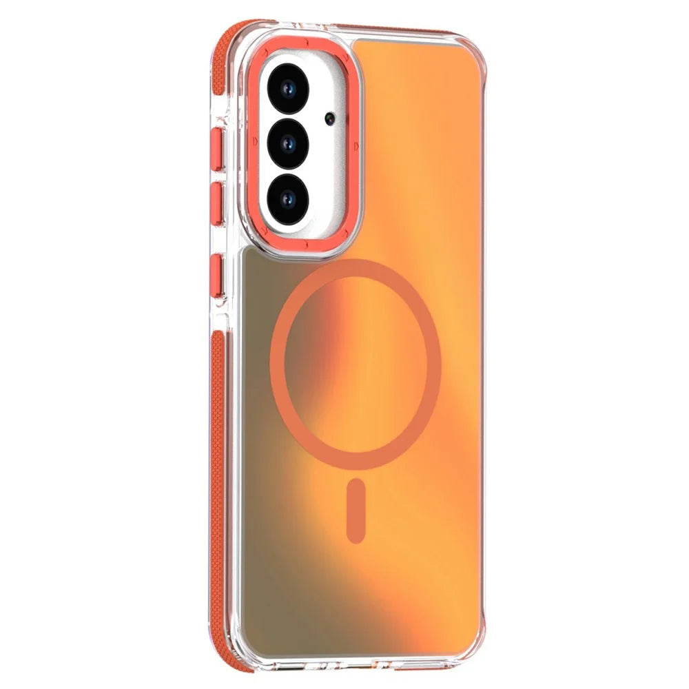 For Samsung Galaxy A36 5G Magnetic Case Cute Fluorescent Design TPU Acrylic Phone Back Cover - Orange - 1