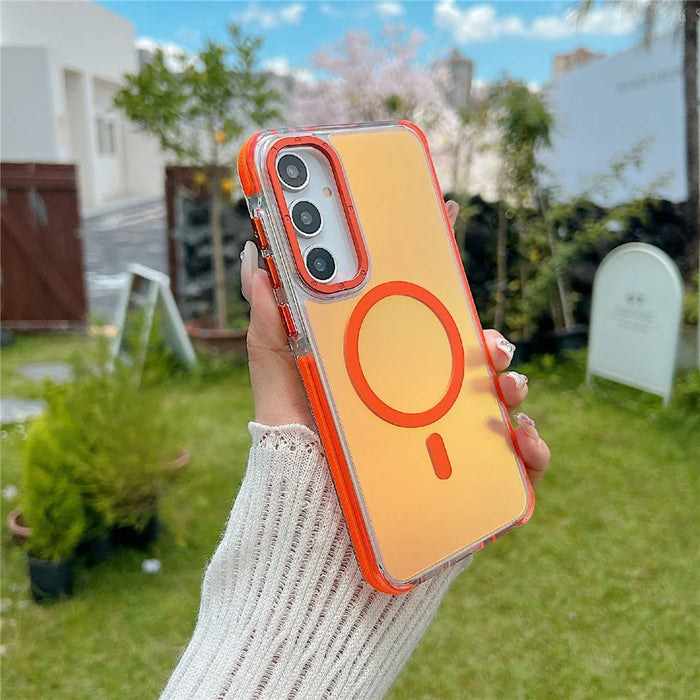 For Samsung Galaxy A36 5G Magnetic Case Cute Fluorescent Design TPU Acrylic Phone Back Cover - Orange - 2